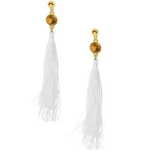 Uncommon James "Strawberry Fields" White Tassel Gold Tone Earrings MSRP: $62 NWT